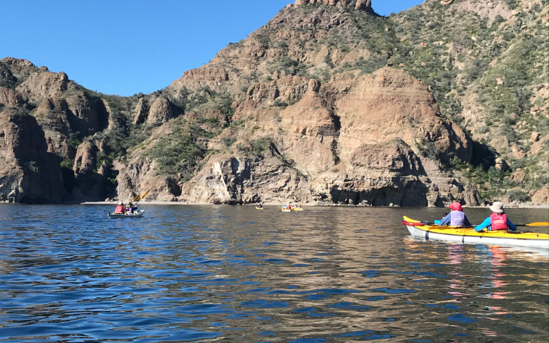 Kayaking in a calm cove