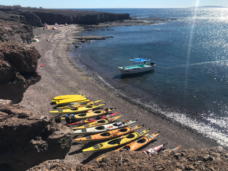 Kayaks on a beach