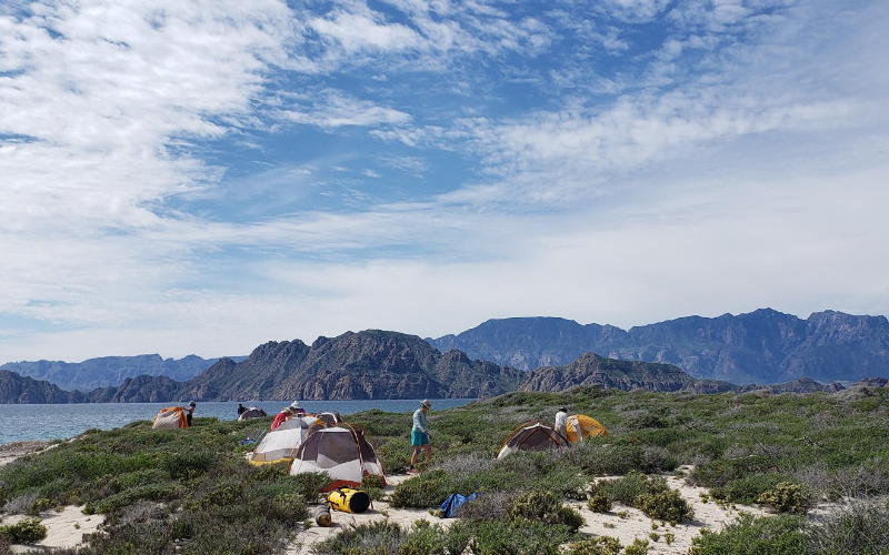 Setting up camp on an island