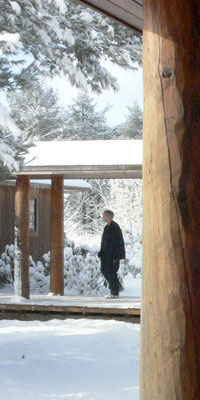 Yogi walking in the snow