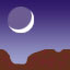 Desert Dharma logo, crescent moon over desert